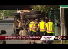 2 tractor-trailers catch fire after crash on I-85, 1 overturns in Winston-Salem